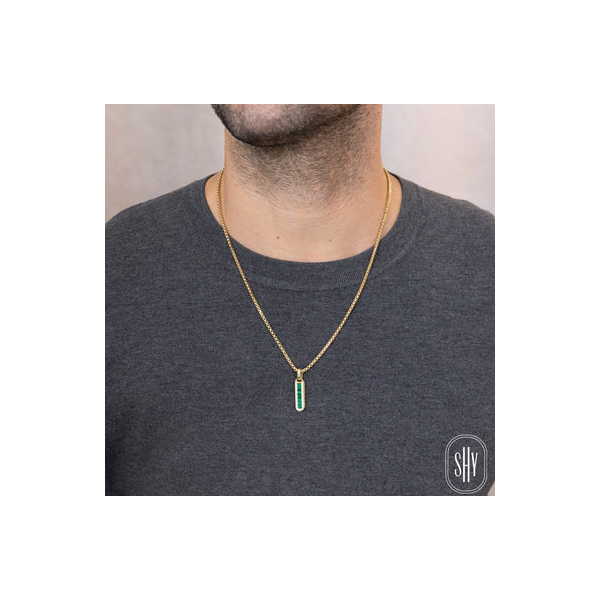 Shy Creation Men's Yellow Gold, Diamond, & Malachite Pendant Image 2 SVS Fine Jewelry Oceanside, NY