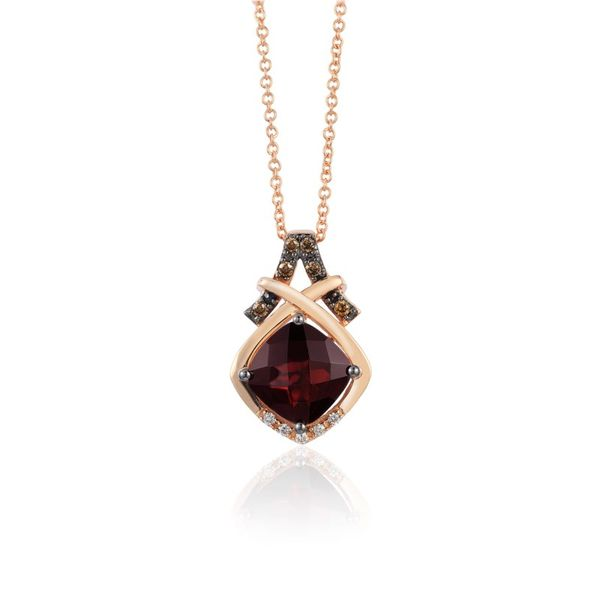 Strawberry Gold, Raspberry Rhodolite Garnet, & Chocolate & Vanilla Diamond Necklace SVS Fine Jewelry Oceanside, NY