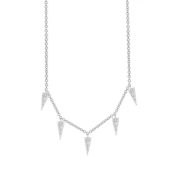 14K White Gold and Diamond Pave Triangle 5-Station Necklace SVS Fine Jewelry Oceanside, NY