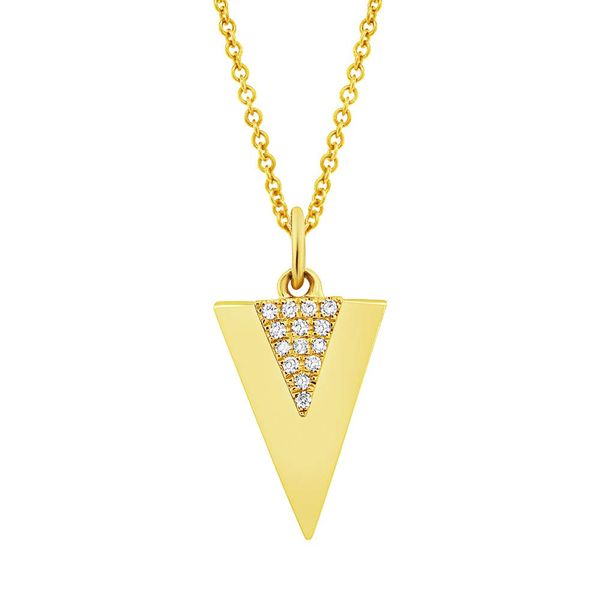 14K Yellow Gold and Diamond Pave Triangle Necklace SVS Fine Jewelry Oceanside, NY