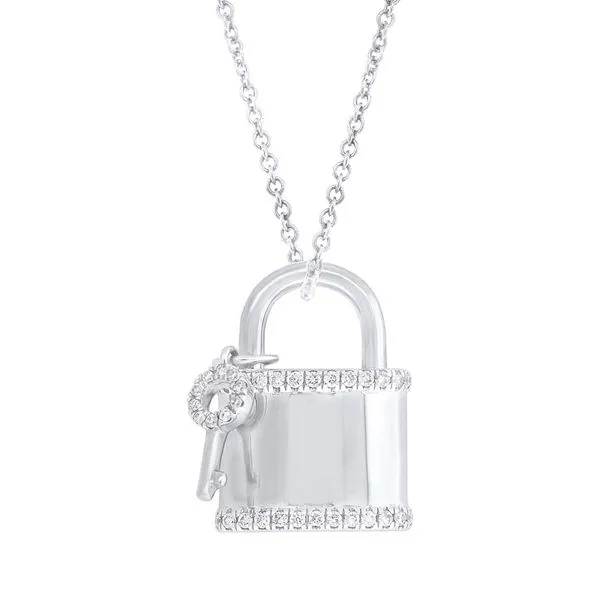 White Gold and Diamond Lock and Key Necklace SVS Fine Jewelry Oceanside, NY