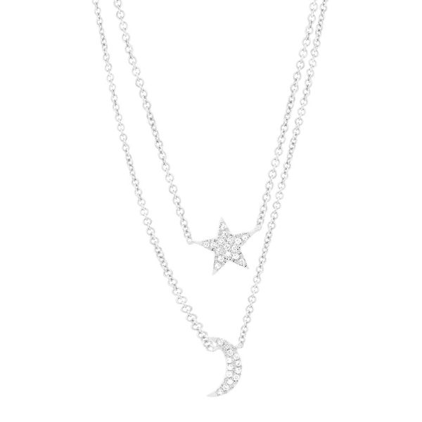 14K White Gold and Diamond Pave Star and Crescent Moon Necklace SVS Fine Jewelry Oceanside, NY