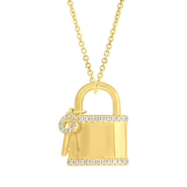 Yellow Gold and Diamond Lock and Key Necklace SVS Fine Jewelry Oceanside, NY