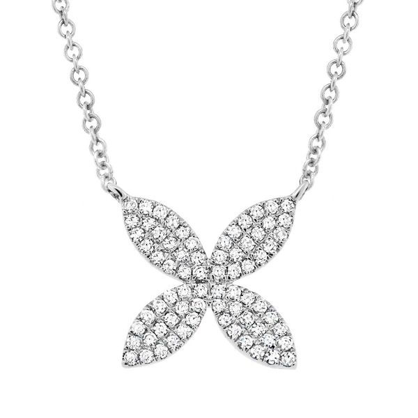 White Gold and Diamond Flower Pendant Necklace SVS Fine Jewelry Oceanside, NY