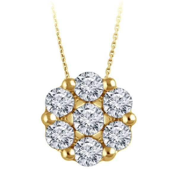 Yellow Gold Diamond Flower Cluster Necklace SVS Fine Jewelry Oceanside, NY
