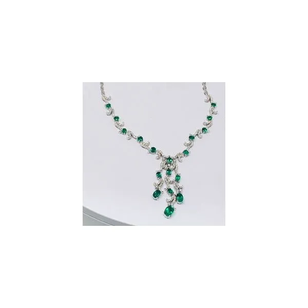 White Gold, Diamond, & Emerald Necklace SVS Fine Jewelry Oceanside, NY