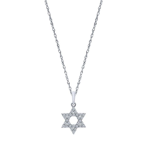 Gabriel & Co. 14k White Gold Faith Collection Diamond Star of David Necklace. Features 0.15cttw of Diamonds. Size 16 SVS Fine Jewelry Oceanside, NY