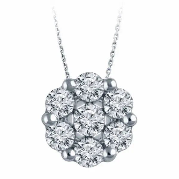 14Kt White Gold Diamond Flower Cluster Necklace. 0.10cttw in Diamonds on a 18