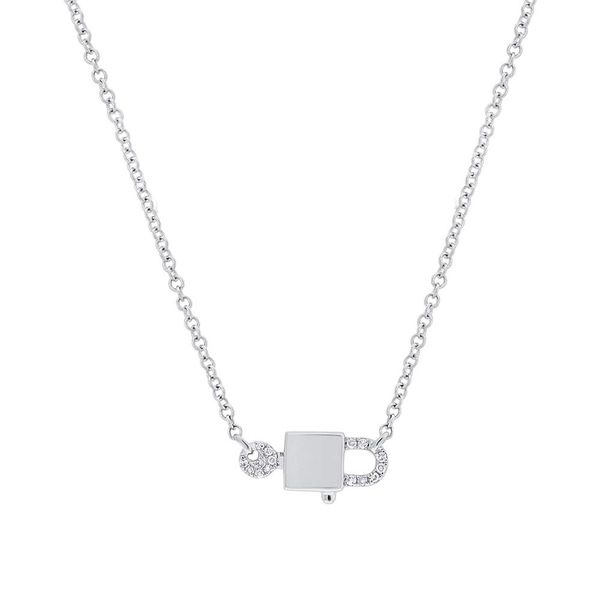 Shy Creation White Gold & Diamond Lock & Key Necklace SVS Fine Jewelry Oceanside, NY