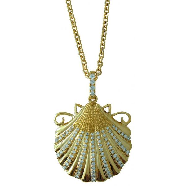 18K Yellow Gold Diamond Shell Pendant SVS Fine Jewelry Oceanside, NY
