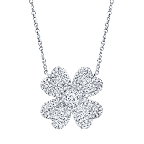 Shy Creation White Gold Diamond Clover Necklace SVS Fine Jewelry Oceanside, NY