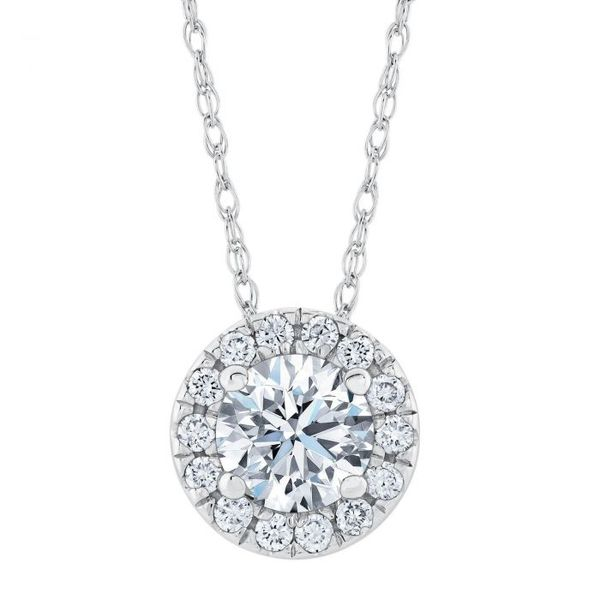 14K White Gold Halo Diamond Necklace, 0.75Cttw, 18
