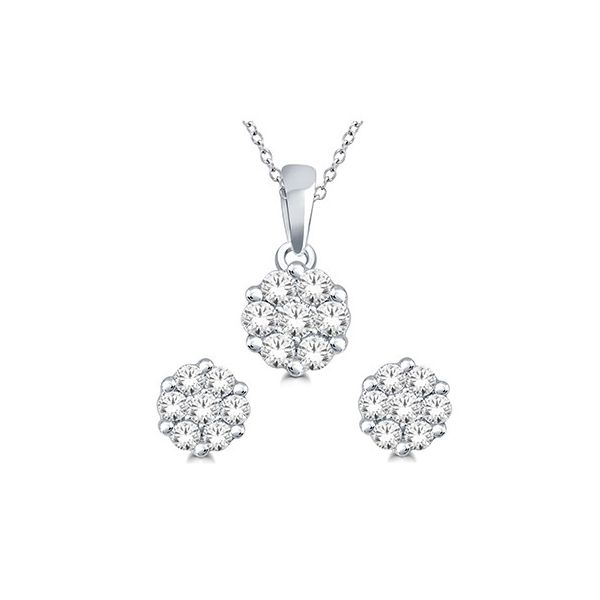 10K White Gold Diamond Earrings And Pendant Set SVS Fine Jewelry Oceanside, NY