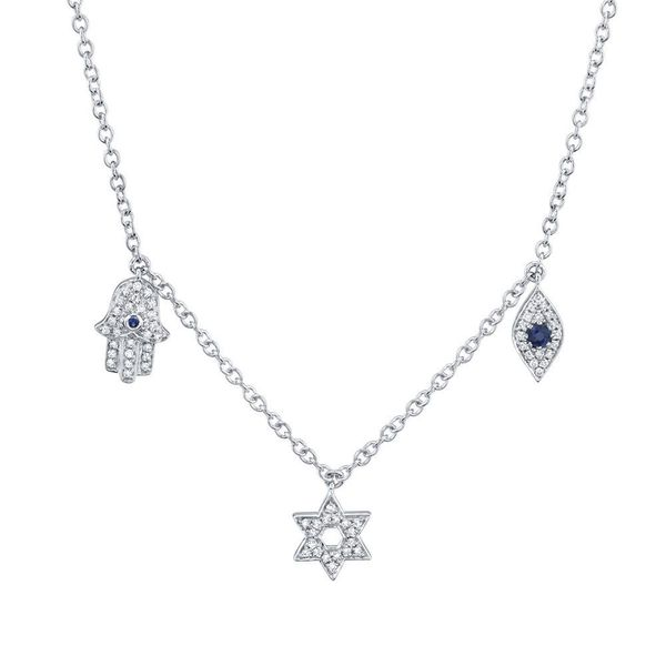 Shy Creation White Gold, Diamond, & Sapphire Necklace SVS Fine Jewelry Oceanside, NY