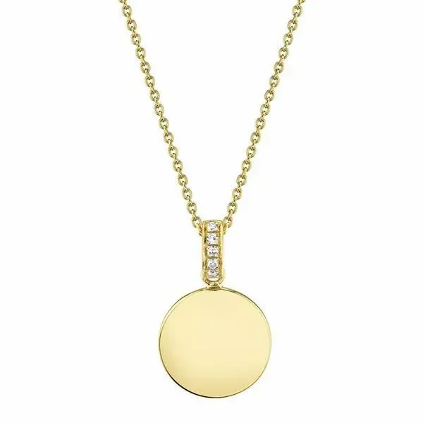 Shy Creation Yellow Gold Engravable Diamond Disc Pendant, 0.02cttw SVS Fine Jewelry Oceanside, NY