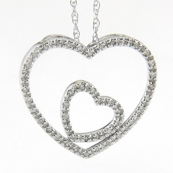 14K White Gold Double Heart Diamond Necklace SVS Fine Jewelry Oceanside, NY