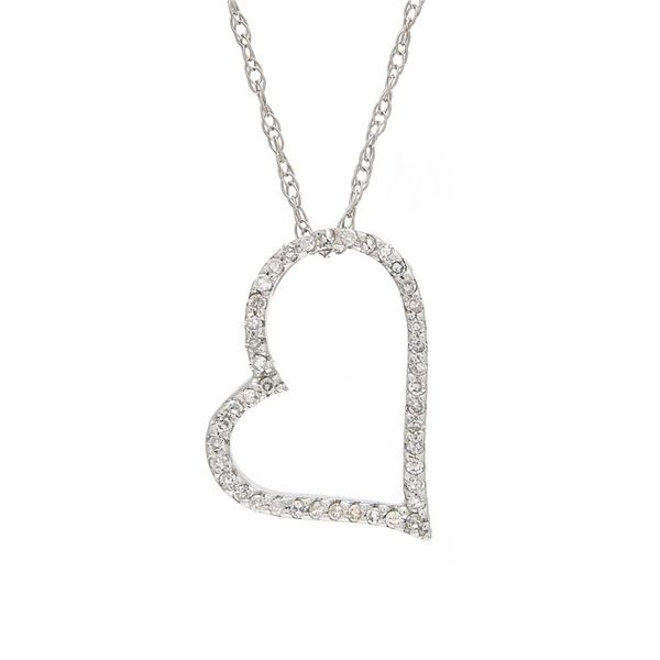 14K White Gold Diamond Heart Pendant, .18cttw, 16