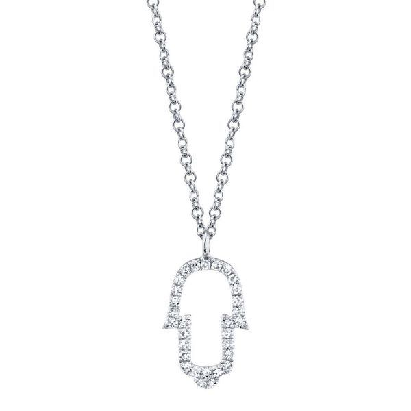 Shy Creation 14K White Gold and Diamond Hamsa Pendant SVS Fine Jewelry Oceanside, NY