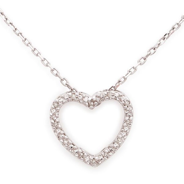 Sterling Silver and Diamond Heart Necklace, 0.05Cttw, 18
