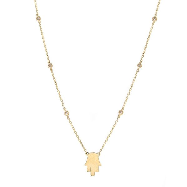 14K Yellow Gold Bezel Diamond Hamsa Necklace SVS Fine Jewelry Oceanside, NY