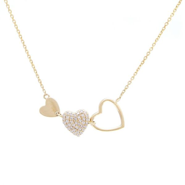 14K Yellow Gold Pave Diamond Hearts Necklace SVS Fine Jewelry Oceanside, NY