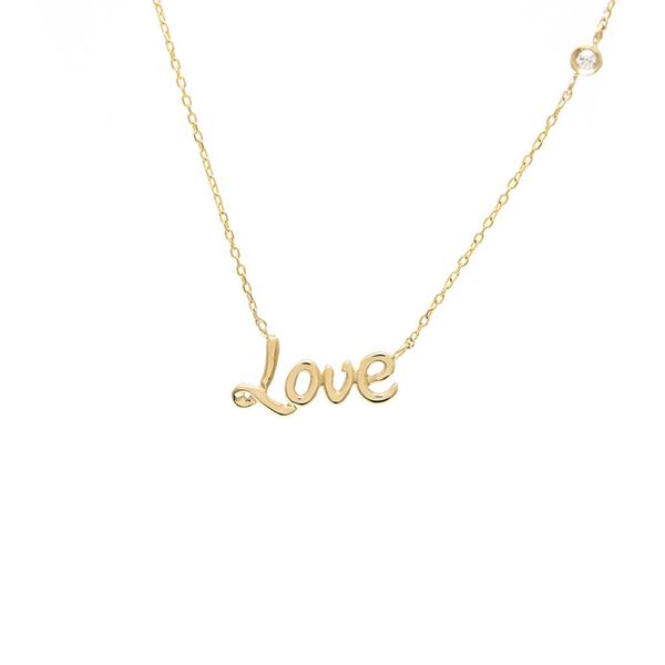14K Yellow Gold Bezel Diamond Love Necklace SVS Fine Jewelry Oceanside, NY