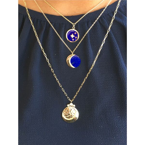 Yellow Gold, Diamond, & Dark Blue Celestial Medallion Image 2 SVS Fine Jewelry Oceanside, NY