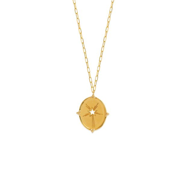 Yellow Gold & Diamond Starburst Medallion Necklace SVS Fine Jewelry Oceanside, NY