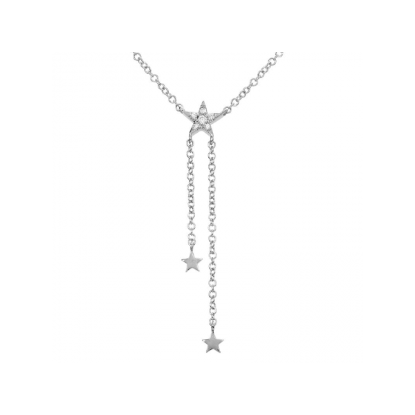 14K White Gold & Diamond Star Drops Necklace SVS Fine Jewelry Oceanside, NY