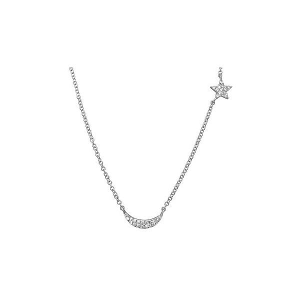 14K White Gold & Diamond Moon & Star Necklace SVS Fine Jewelry Oceanside, NY