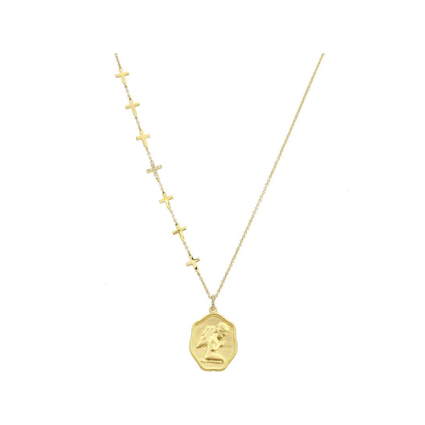 Yellow Gold Diamond Angel & Cross Necklace SVS Fine Jewelry Oceanside, NY