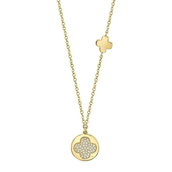 Shy Creation 14K Yellow Gold And Diamond Clover Necklace SVS Fine Jewelry Oceanside, NY