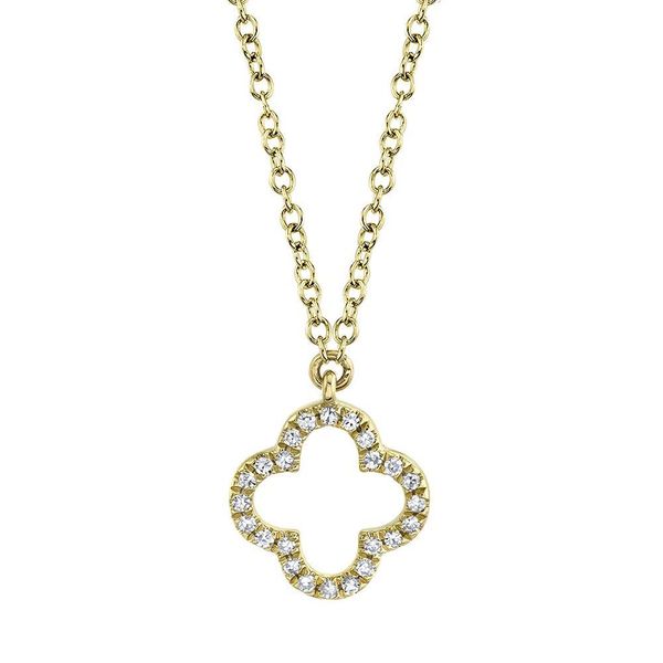 Shy Creation 14K Yellow Gold And Diamond Clover Necklace SVS Fine Jewelry Oceanside, NY