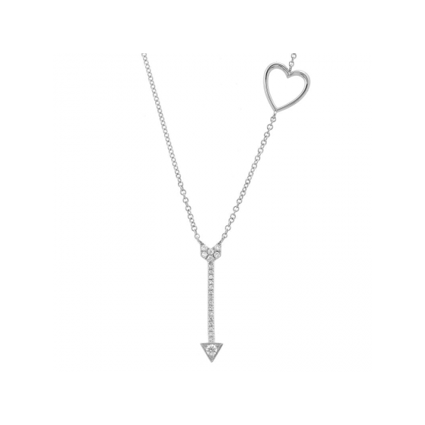 14K White Gold & Diamond Arrow & Heart Necklace SVS Fine Jewelry Oceanside, NY