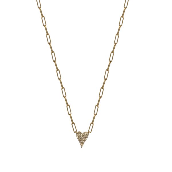 SVS Fine Collection Yellow Gold Pave Heart Paperclip Necklace SVS Fine Jewelry Oceanside, NY