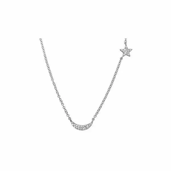 14K White Gold & Diamond Moon & Star Necklace SVS Fine Jewelry Oceanside, NY