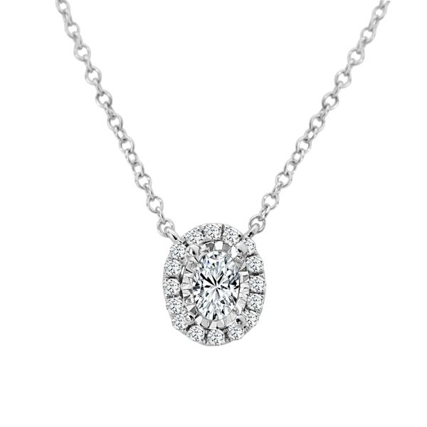 White Gold And Oval Halo Diamond Necklace SVS Fine Jewelry Oceanside, NY