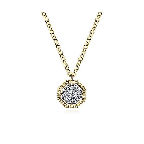 Gabriel & Co. Contemporary Yellow Gold Diamond Necklace SVS Fine Jewelry Oceanside, NY