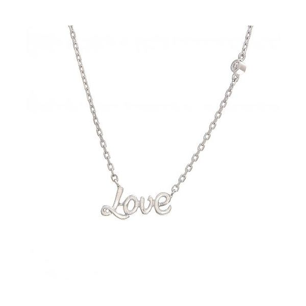 14K White Gold Diamond Love Necklace, 0.02Ct, 16+2