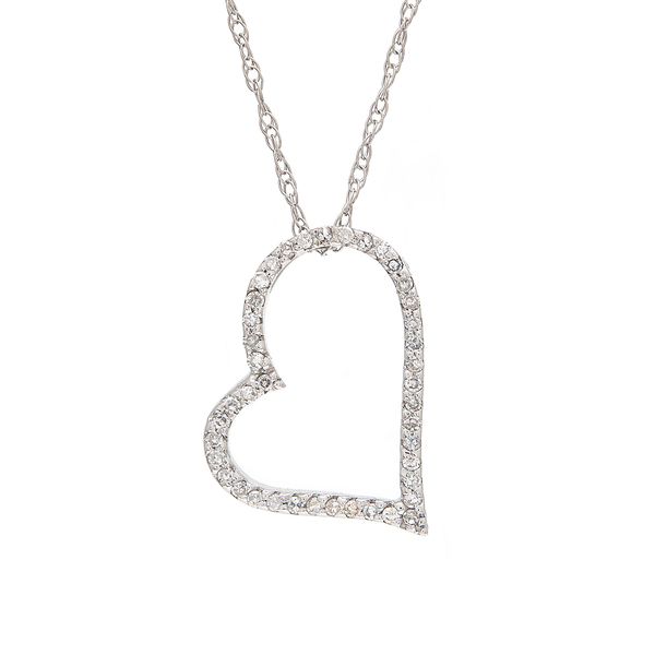 14K White Gold Diamond Heart Pendant, 0.18cttw, 16