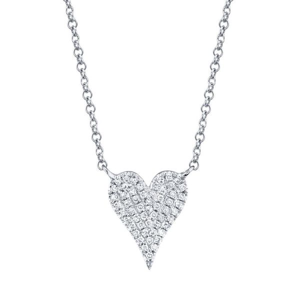 Shy Creation White Gold Medium Diamond Heart Necklace SVS Fine Jewelry Oceanside, NY