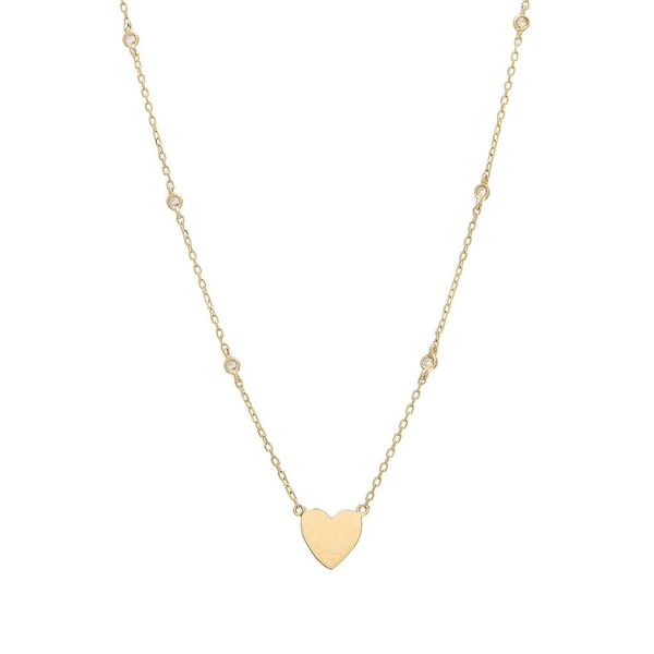 Yellow Gold Bezel Diamond Heart Necklace SVS Fine Jewelry Oceanside, NY