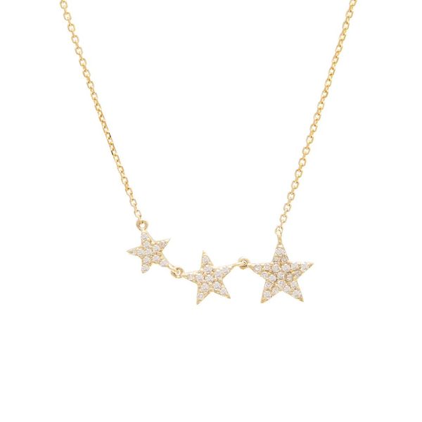 14K Yellow Gold Pave Diamond Stars Necklace SVS Fine Jewelry Oceanside, NY