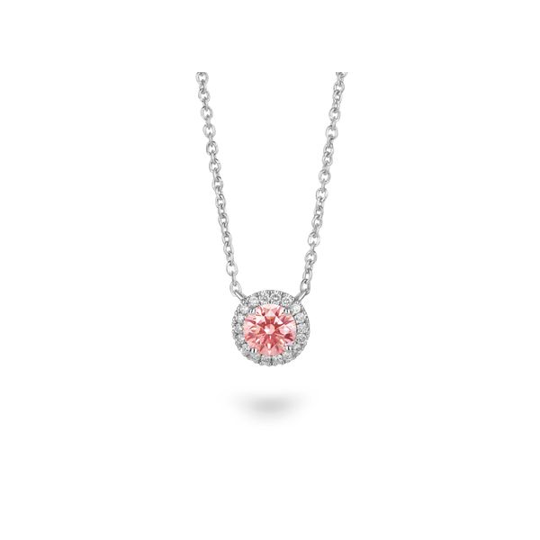 Lab Grown Pink & White Diamond Halo Necklace, 1.00ctw SVS Fine Jewelry Oceanside, NY