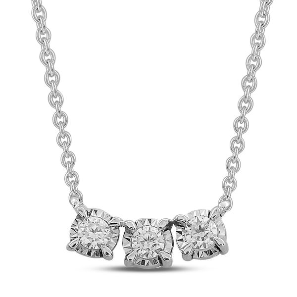 White Gold Three Stone Diamond Necklace, 0.50Cttw, 18