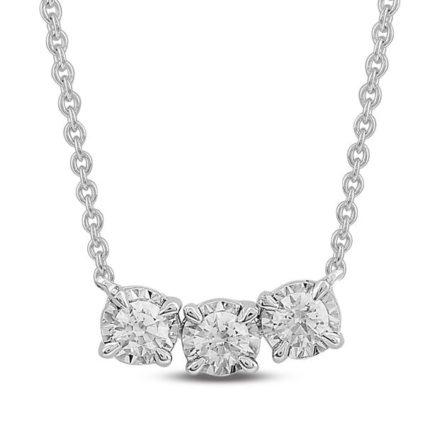 White Gold Three Stone Diamond Necklace, 0.15Cttw, 18