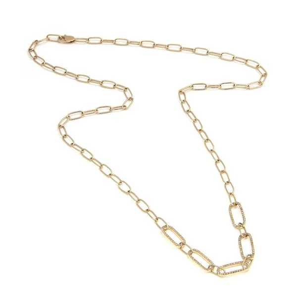 Yellow Gold Paper Clip Pave Diamond Necklace SVS Fine Jewelry Oceanside, NY