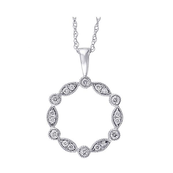 Marquise and Round Shaped Diamond Circle Pendant  1/8 ctw SVS Fine Jewelry Oceanside, NY