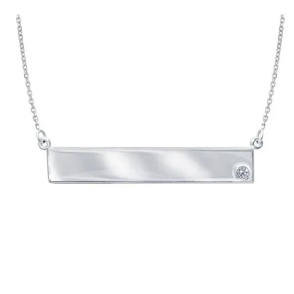 White Gold & Diamond Engravable Bar Necklace SVS Fine Jewelry Oceanside, NY