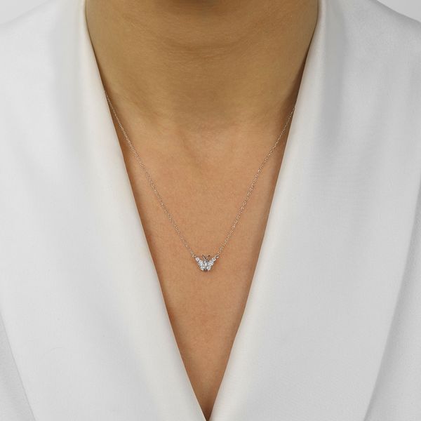 Diamond Mini Butterfly Necklace Image 2 SVS Fine Jewelry Oceanside, NY